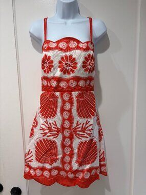 FARM Rio Anika Red White Shell Minidress Medium NWT! Linen blend